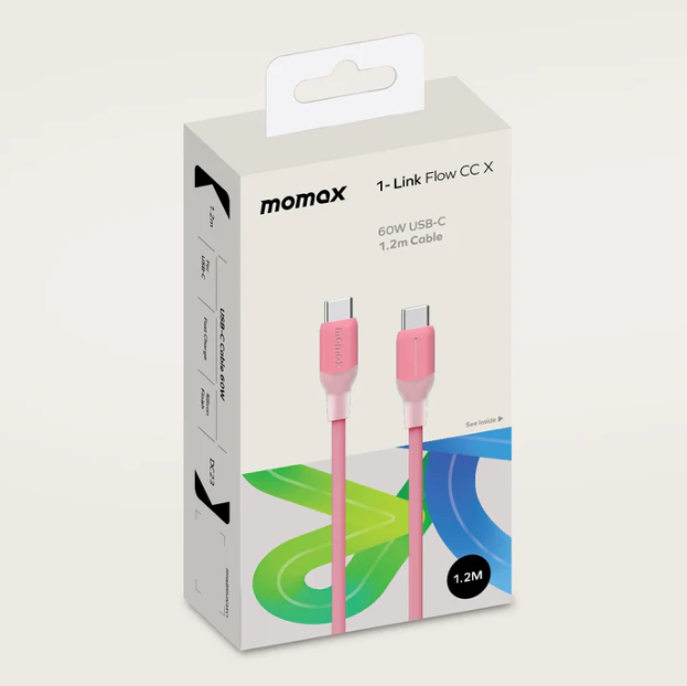 Momax 1-Link Flow CC X 60W USB-C Cable 1.2m | Pink Momax 1-Link Flow CC X 60W USB-C Cable 1.2m | Pink